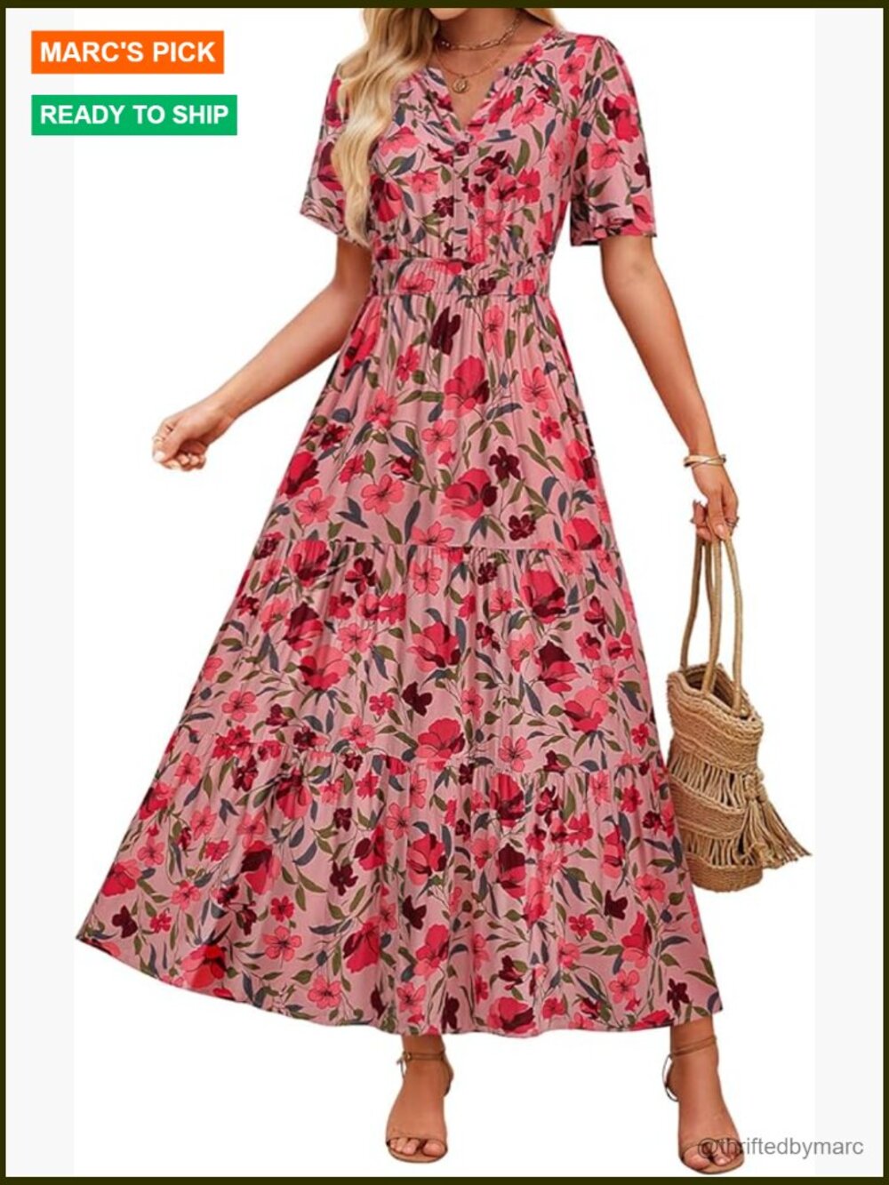 Maxi Boho Floral Dress A-Line Flowy Casual Beach Vacation